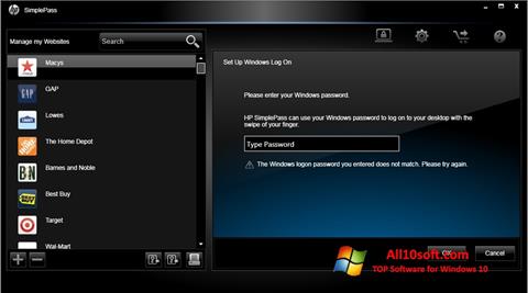 Screenshot HP SimplePass Windows 10